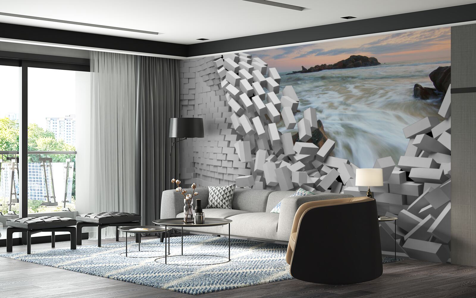 Papier peint le mur abstrait est détruit par les vagues