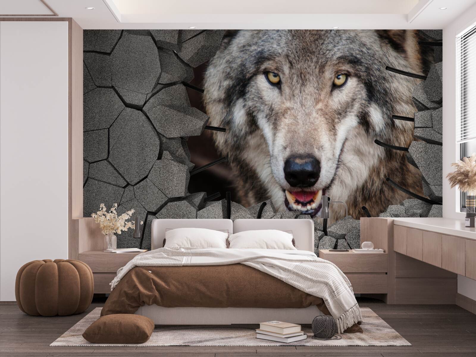 Papier peint le loup de la forêt détruit le mur