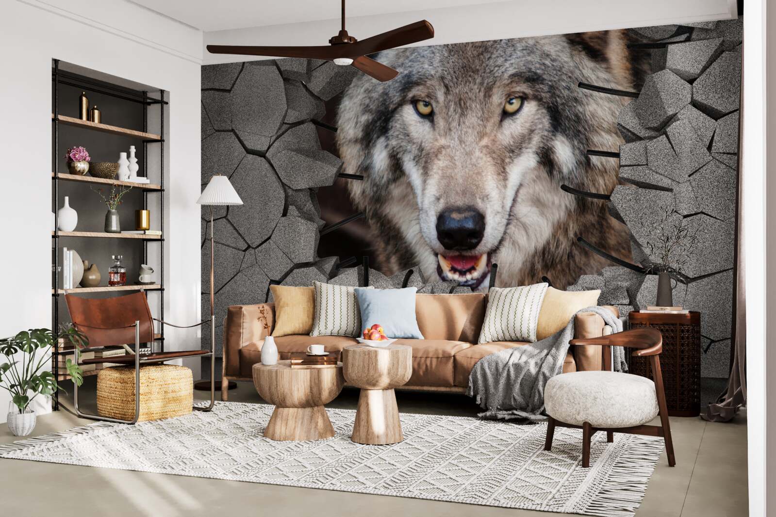 Papier peint le loup de la forêt détruit le mur