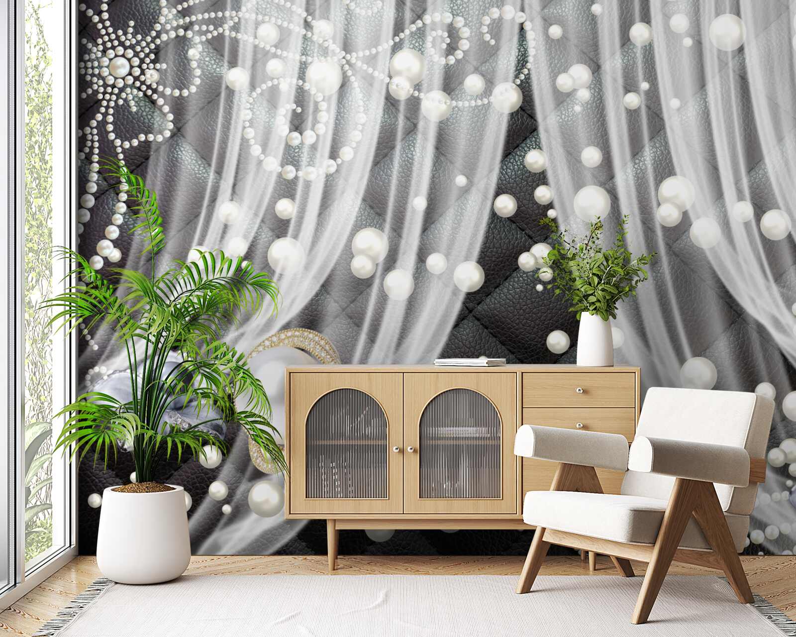 Papier peint tulle rehaussé de diamants blancs