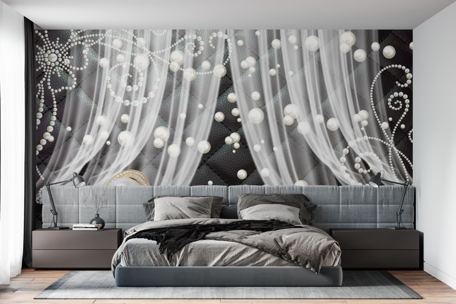 Papier peint tulle rehaussé de diamants blancs