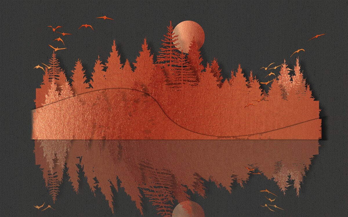 Papier peint le miroir d'eau affiche la forêt rouge