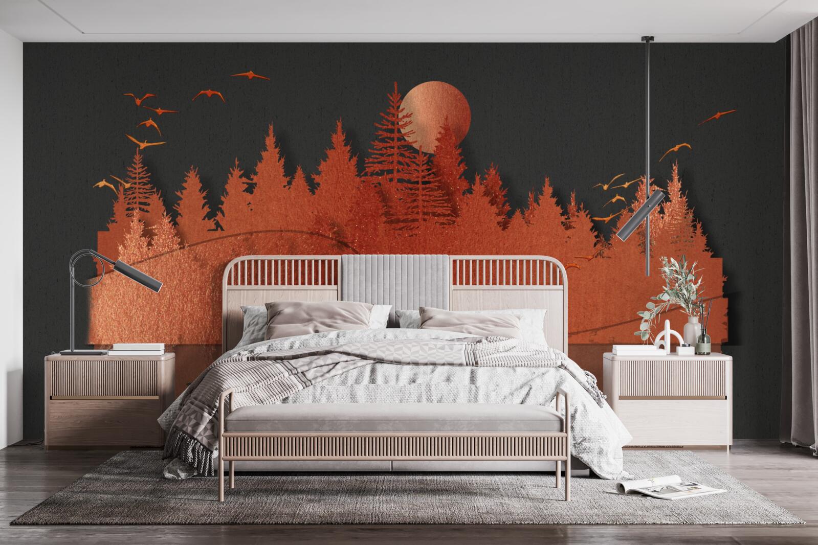 Papier peint le miroir d'eau affiche la forêt rouge