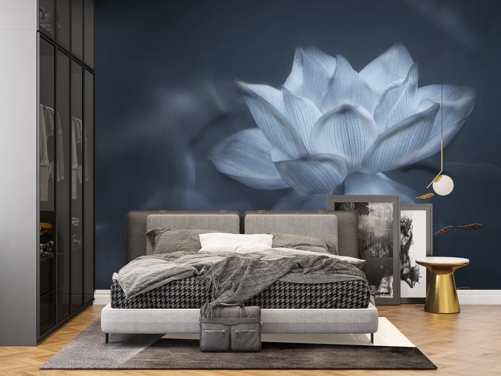 Papier peint poisson rouge et lotus blanc