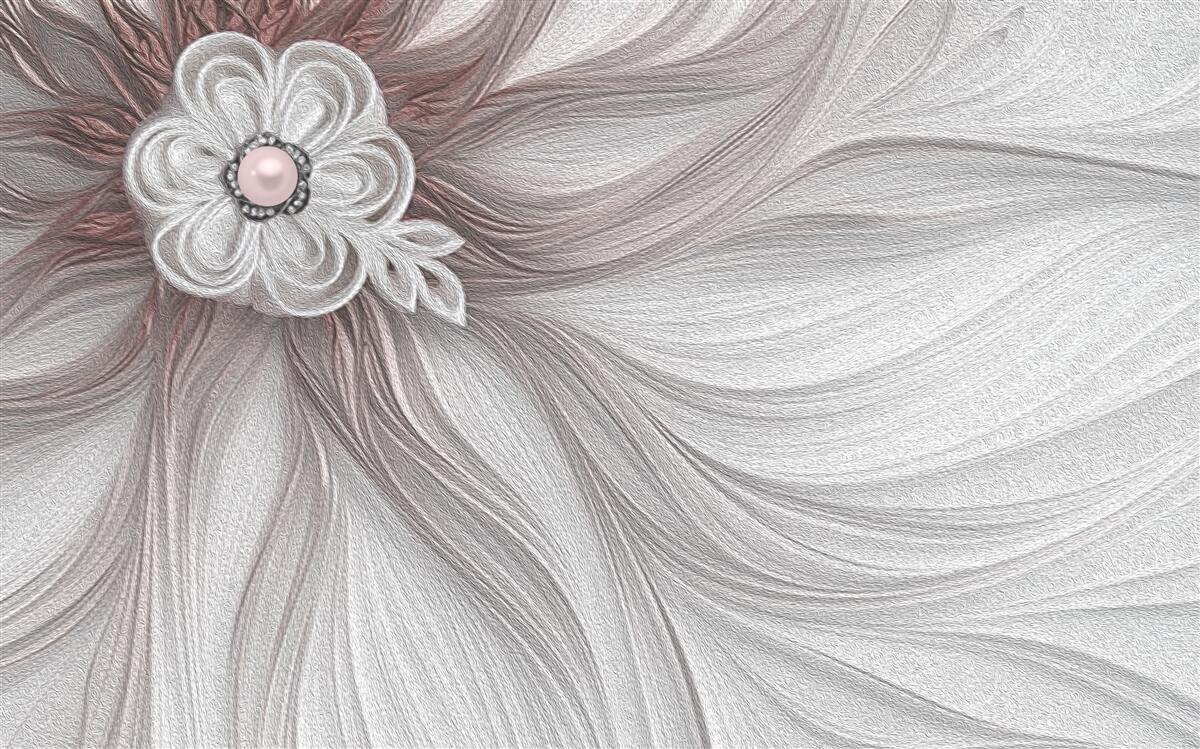 Papier peint Le centre de la fleur blanche est orné de perles.