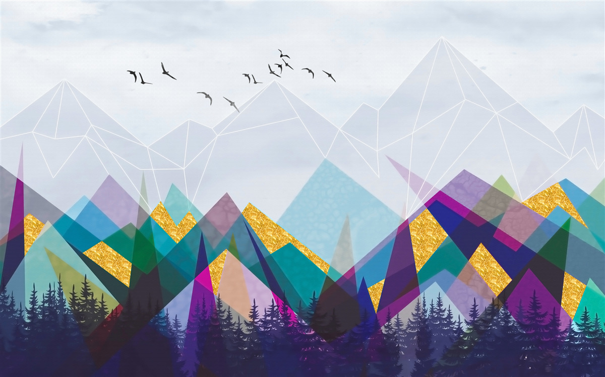 Papier peint forêt ambiguë dans les montagnes