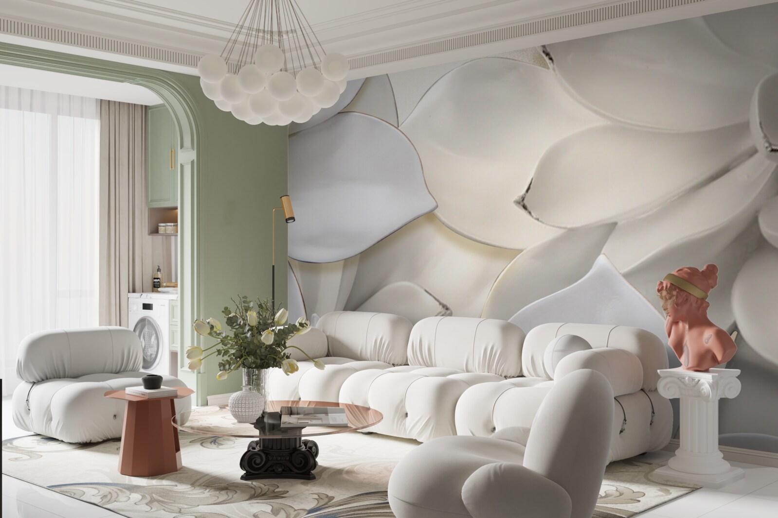 Papier peint des fleurs blanches comme de la porcelaine