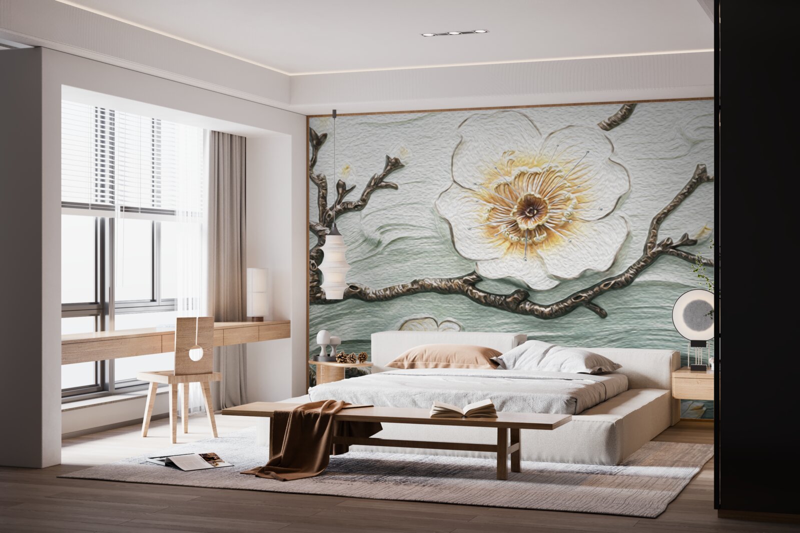Papier peint le vent fait osciller les bourgeons du magnolia blanc