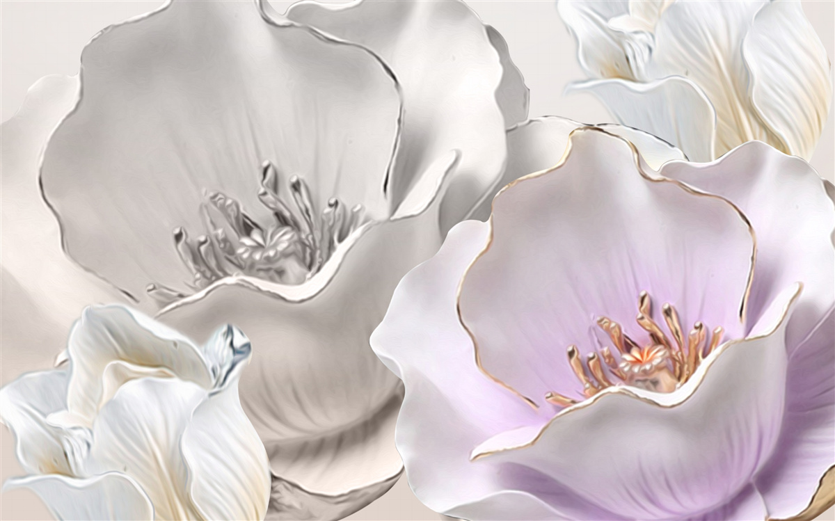 Papier peint des fleurs gracieuses et blanches comme de la porcelaine