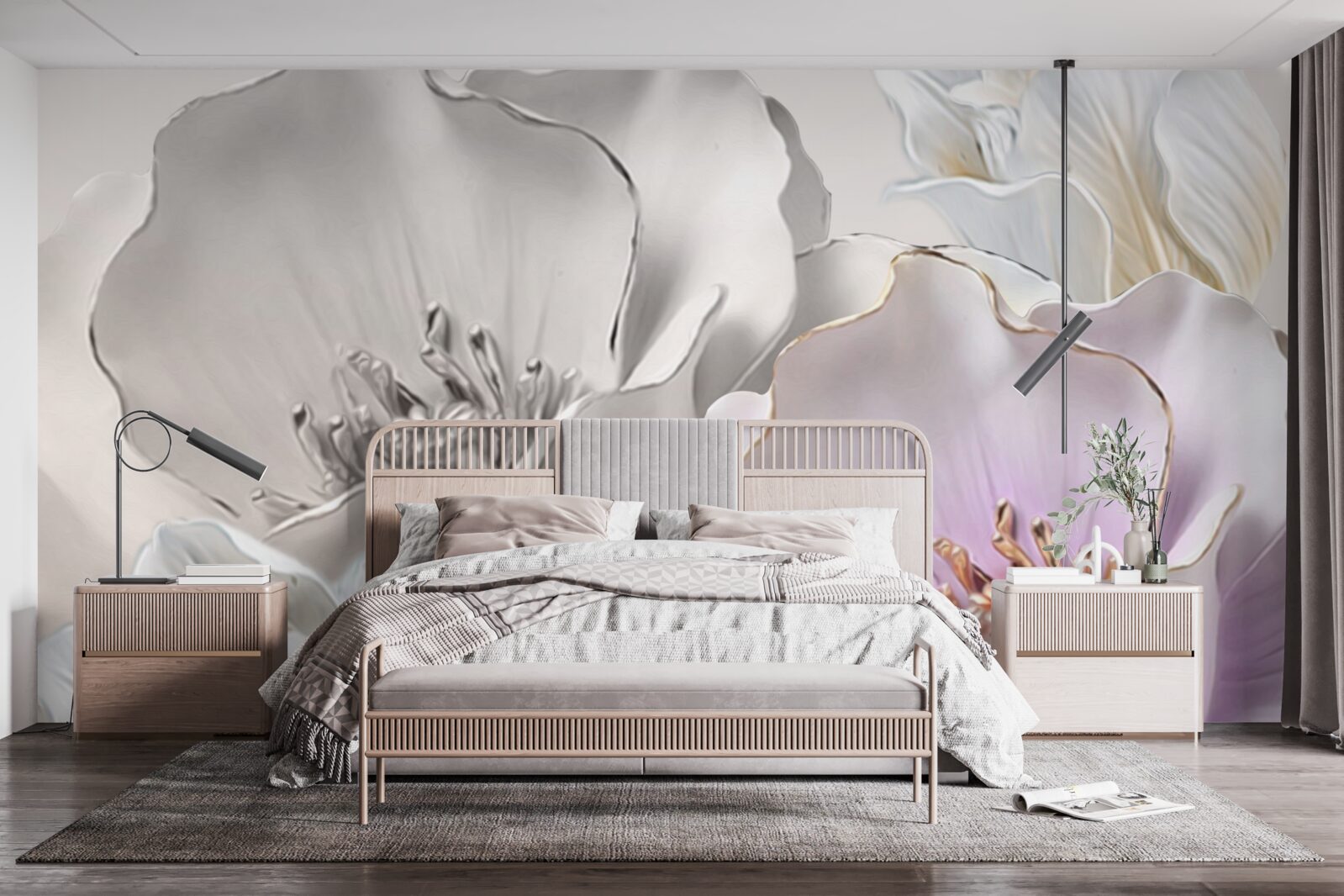 Papier peint des fleurs gracieuses et blanches comme de la porcelaine