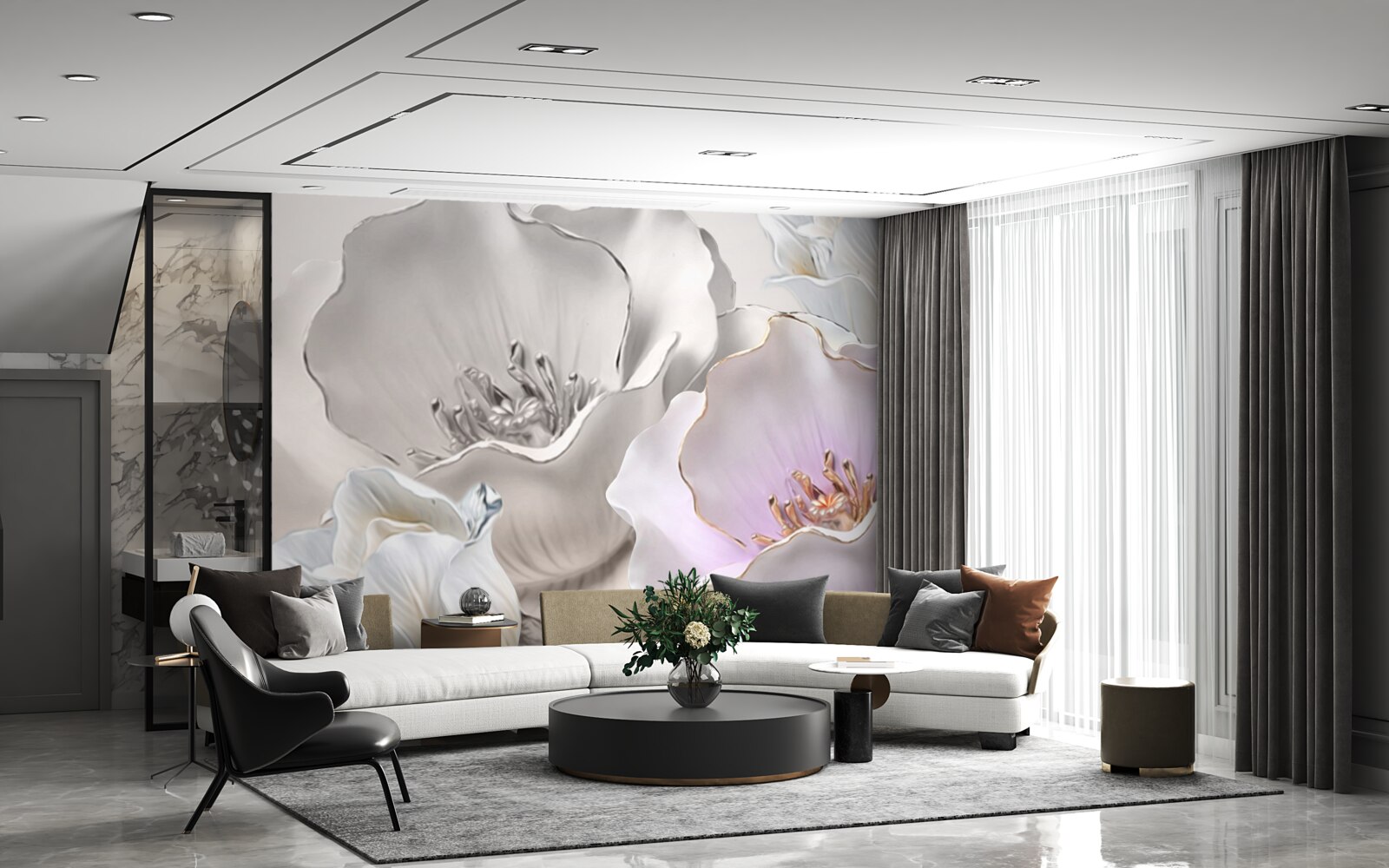 Papier peint des fleurs gracieuses et blanches comme de la porcelaine