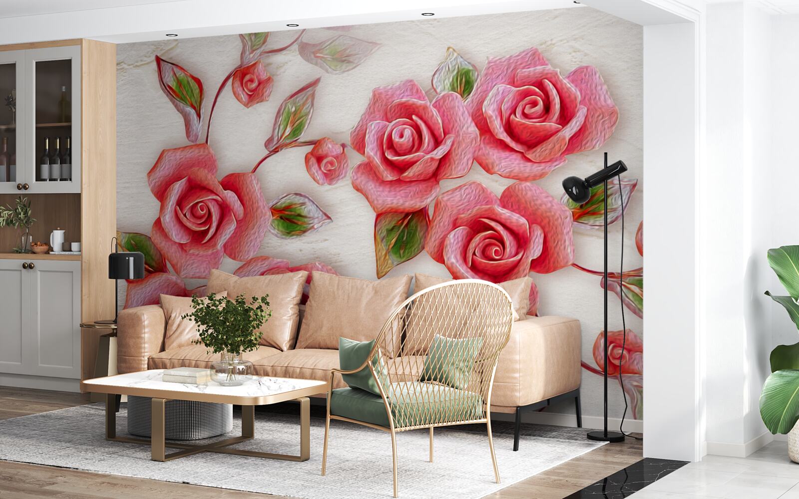 Papier peint une rose thé rose fleurit sur une branche