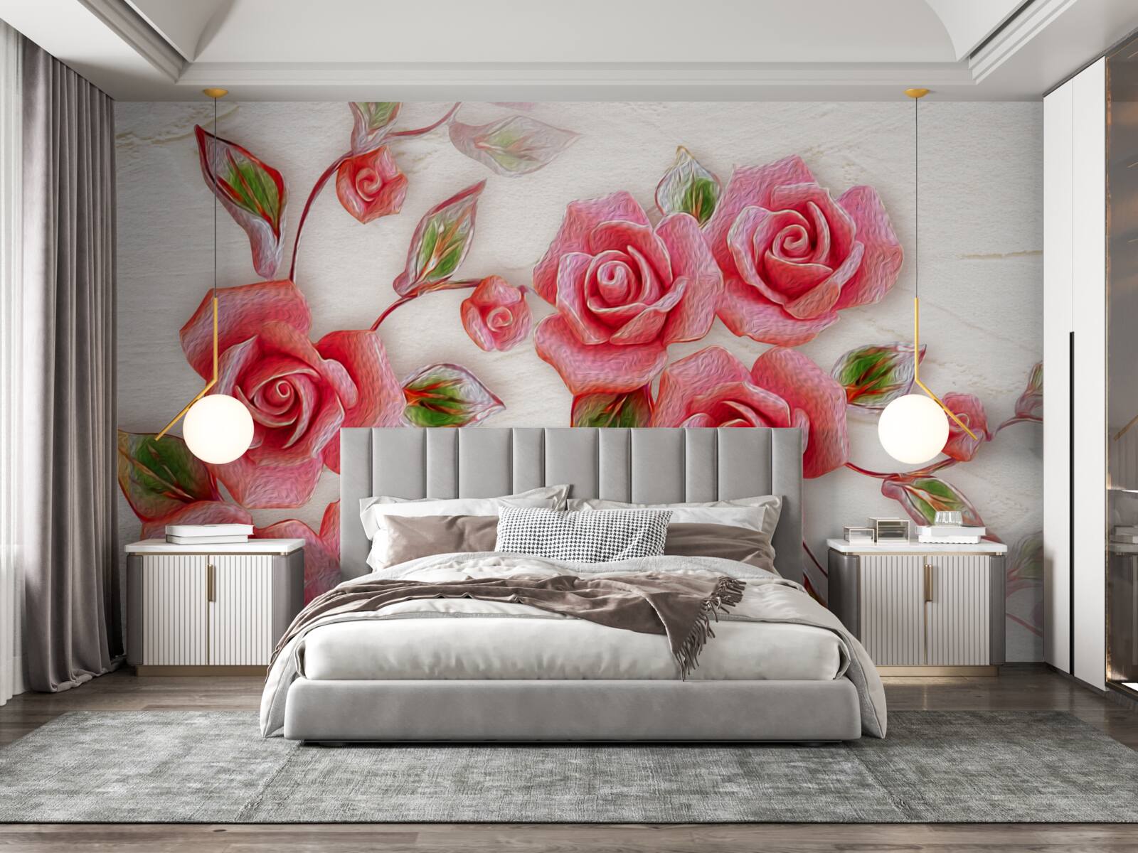 Papier peint une rose thé rose fleurit sur une branche