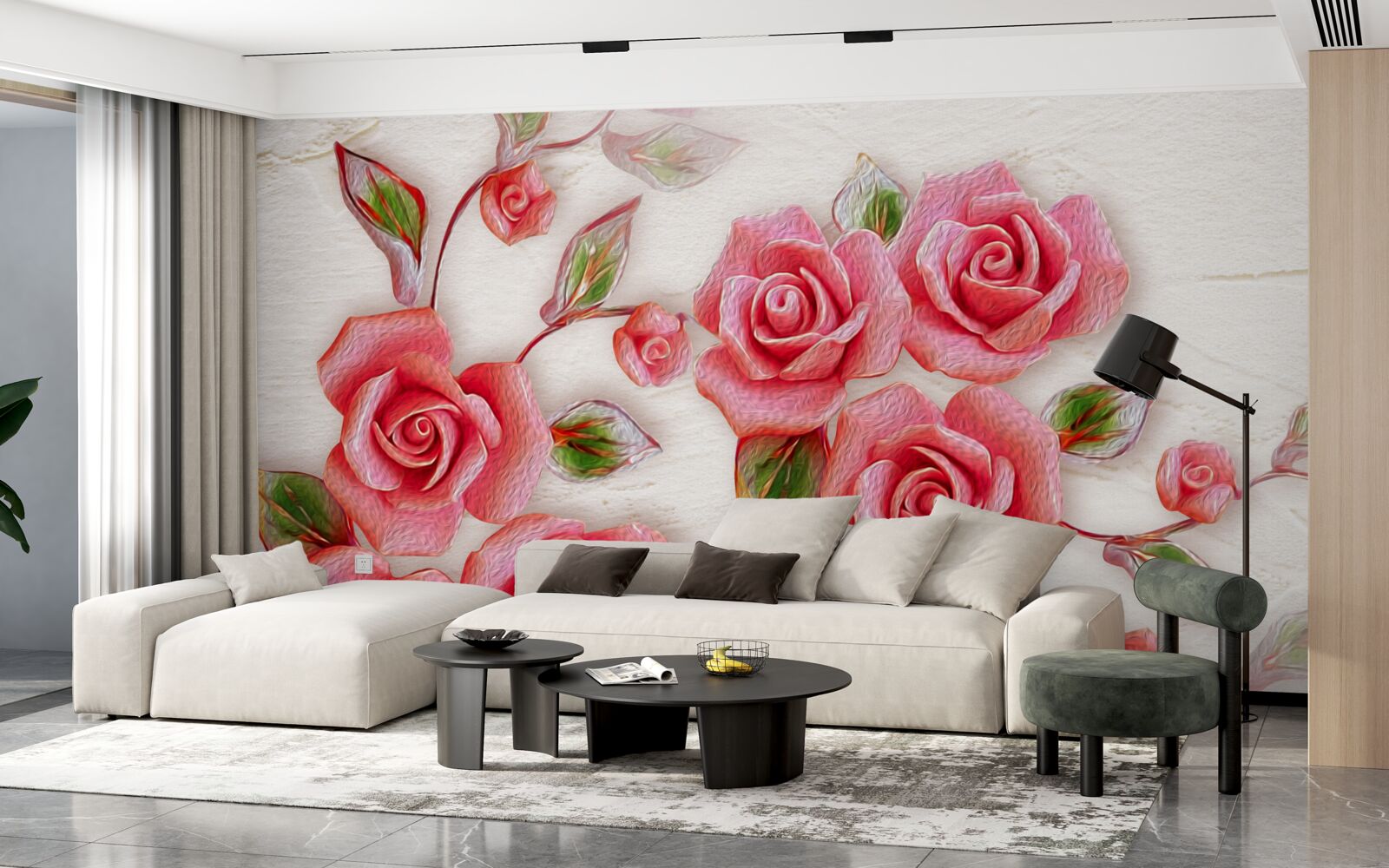 Papier peint une rose thé rose fleurit sur une branche
