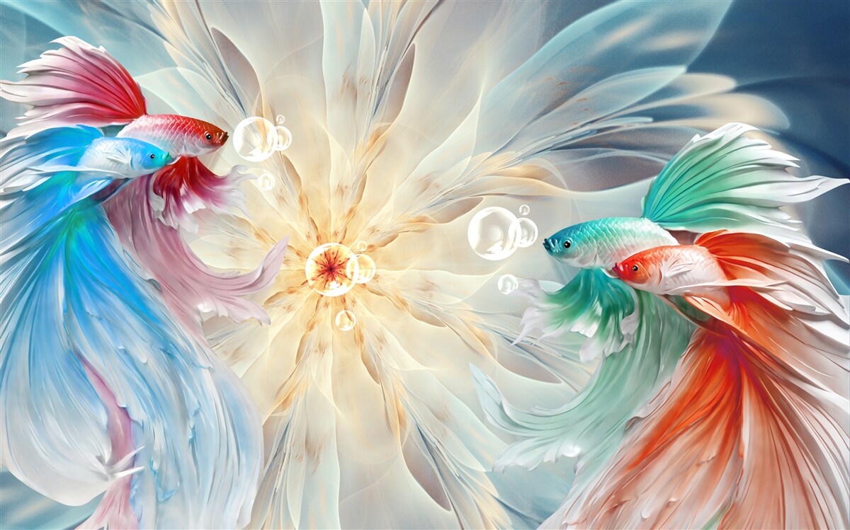 Papier peint des poissons aux couleurs vives et aux queues magnifiques