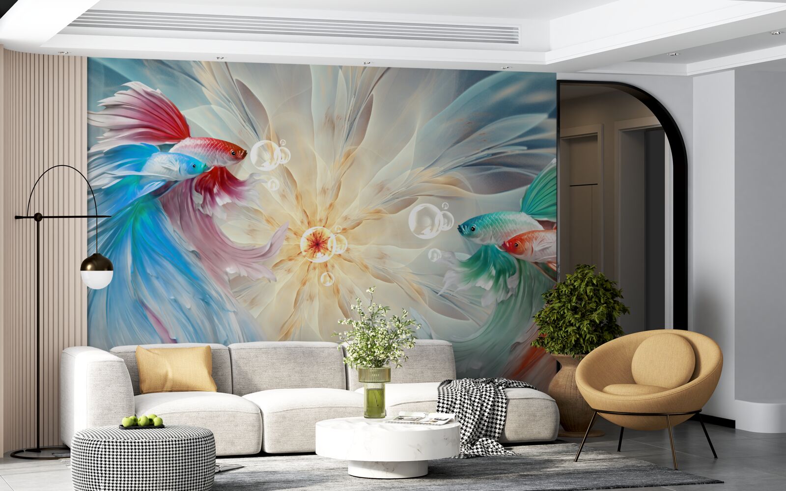 Papier peint des poissons aux couleurs vives et aux queues magnifiques
