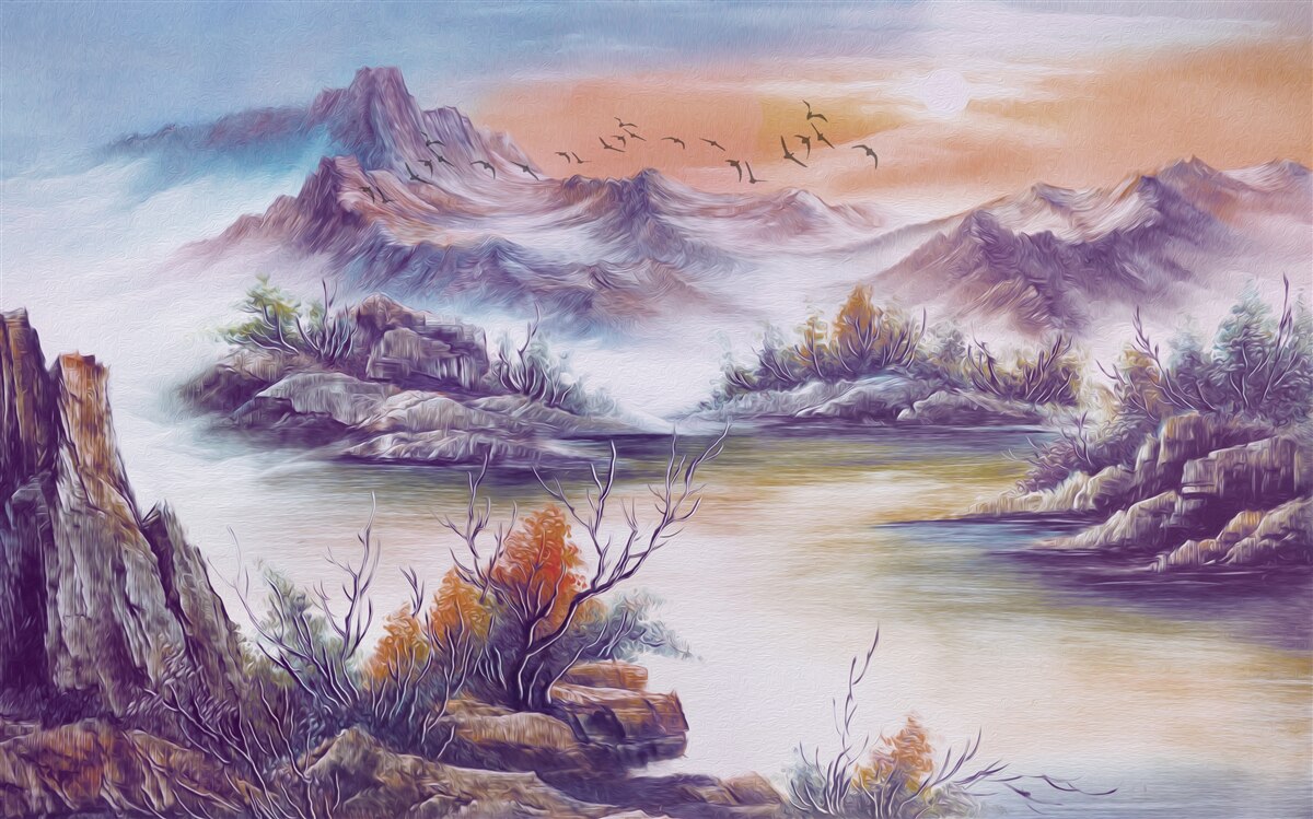 Papier peint les montagnes sont couvertes de brume