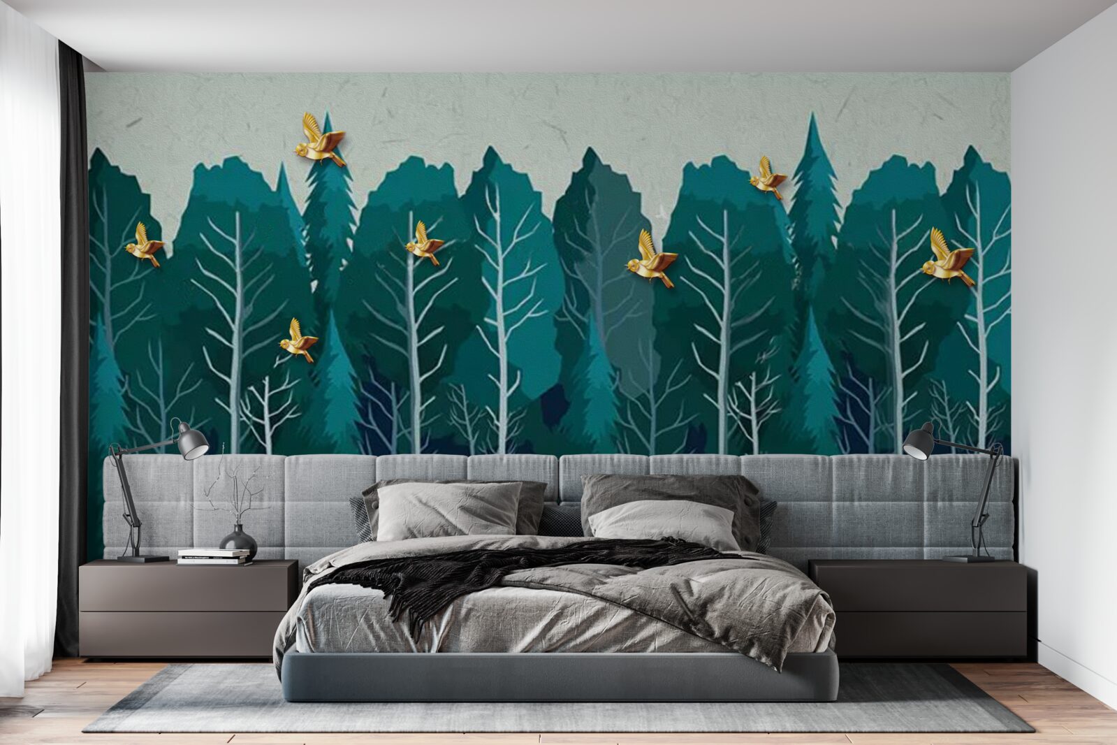 Papier peint image d'une forêt avec des arbres à feuilles caduques