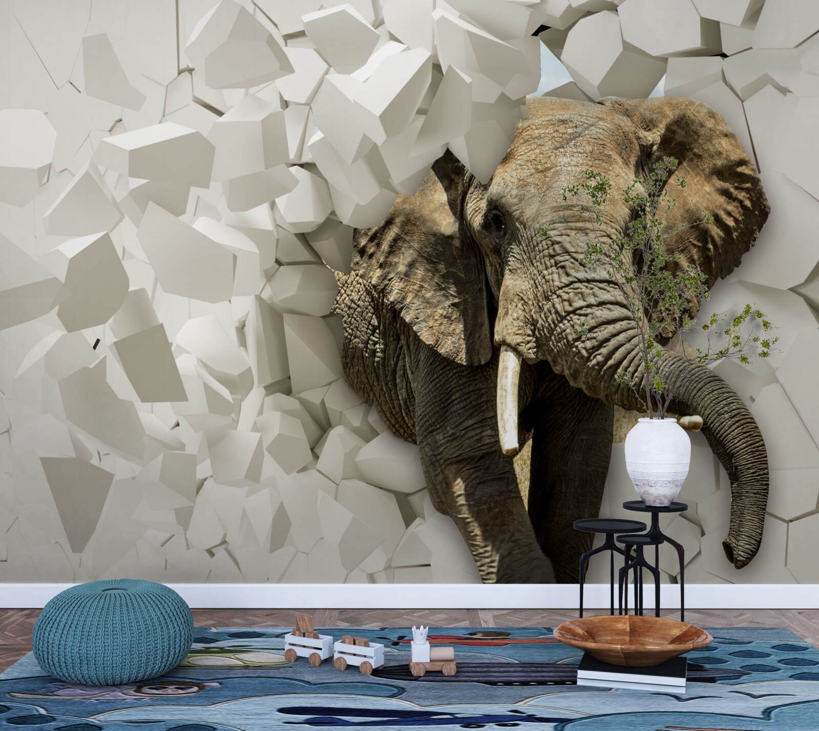 Papier peint Mur détruit par un éléphant