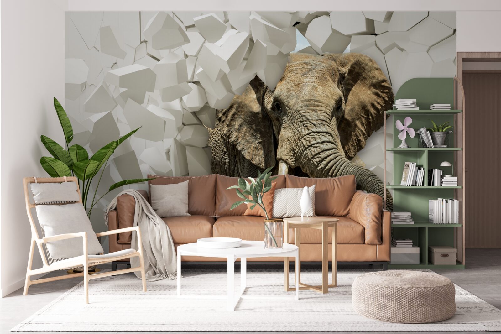 Papier peint Mur détruit par un éléphant