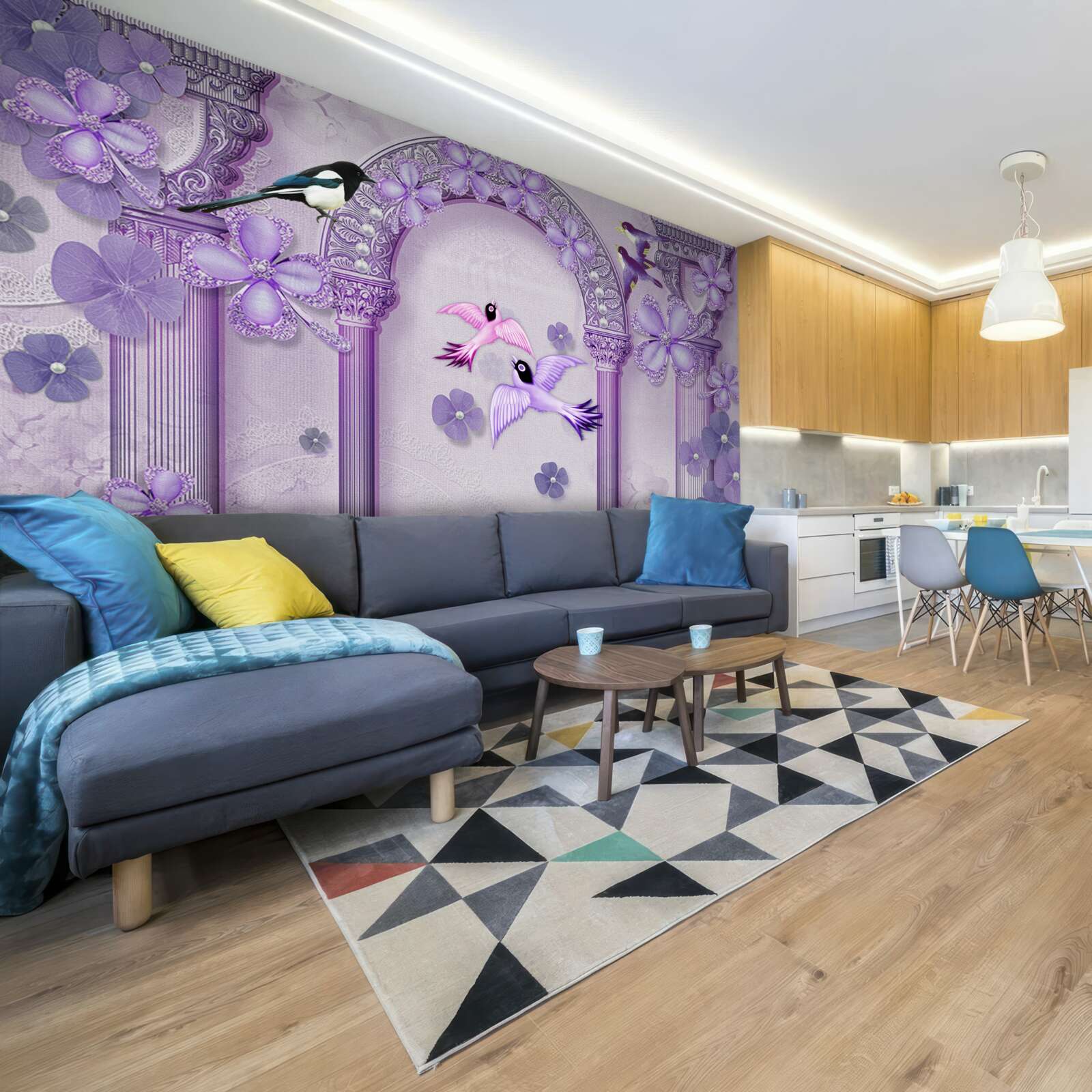 Papier peint Arche florale dans les tons violets