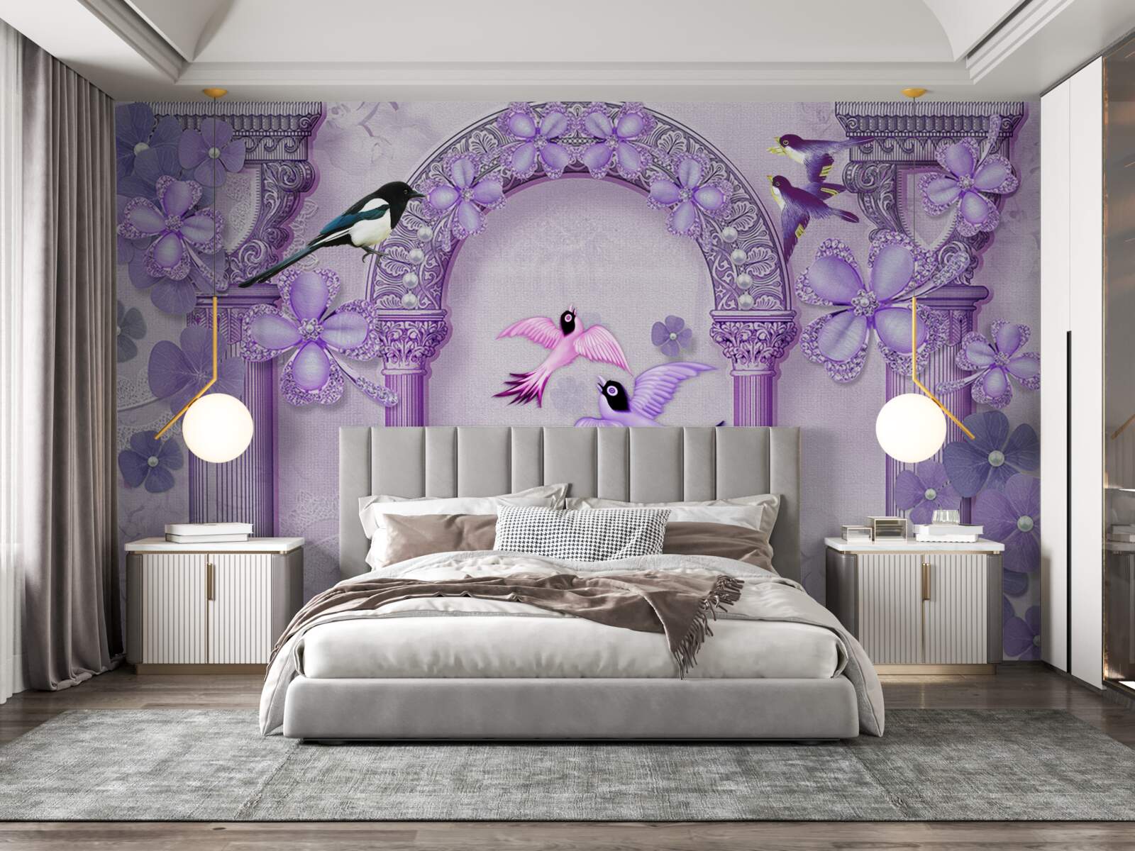Papier peint Arche florale dans les tons violets