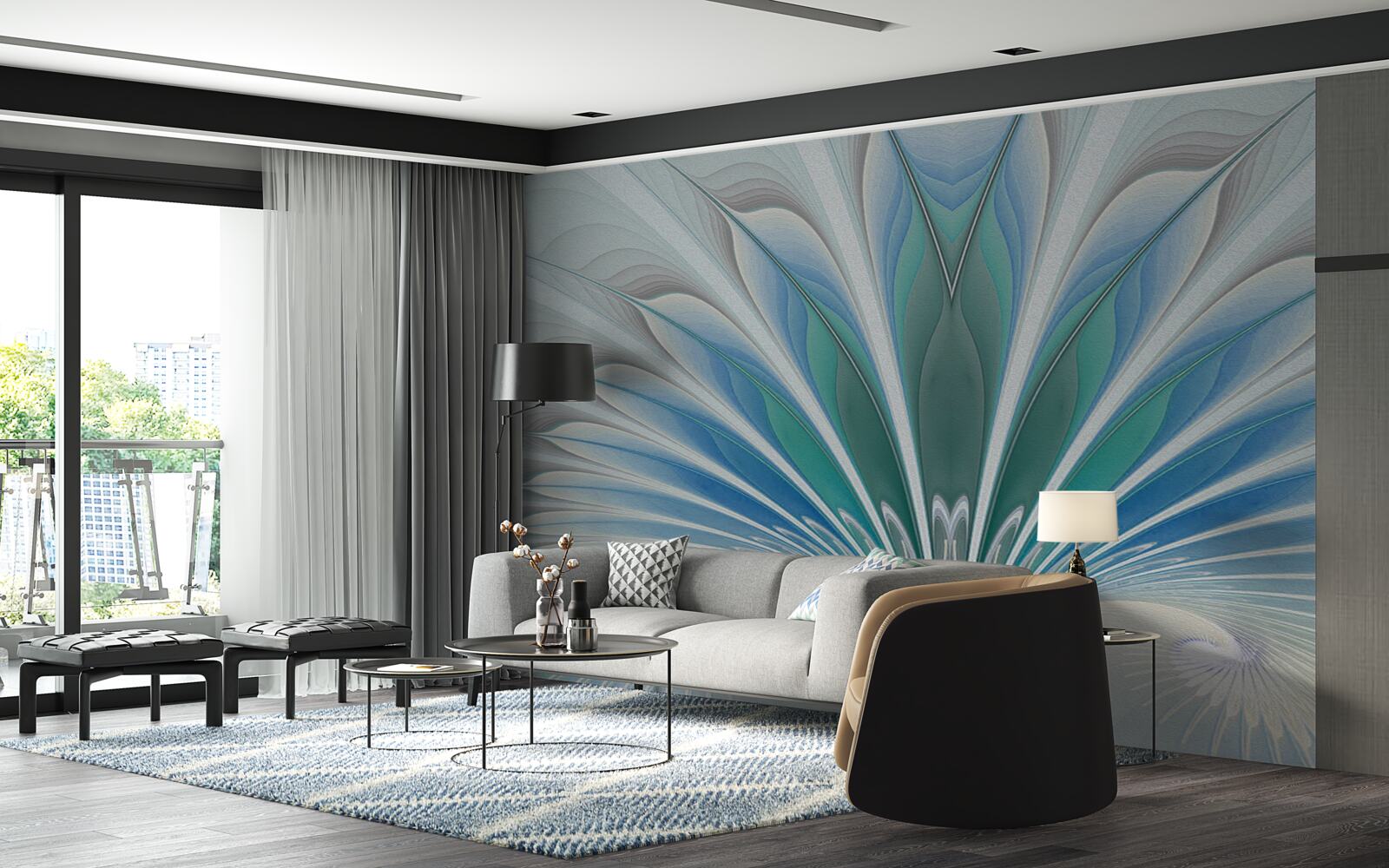 Papier peint les plumes bleues créent une abstraction
