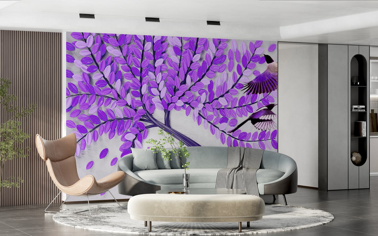 Papier peint Fleurs de lilas vivantes et plumes d'hiver