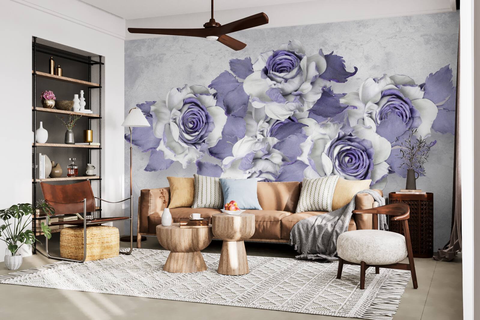 Papier peint Bouquet exquis de roses dans une délicate teinte lilas