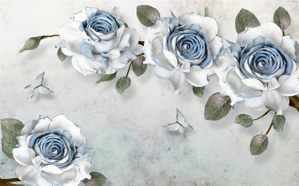 Papier peint bourgeons impressionnants blancs comme neige avec un centre bleu
