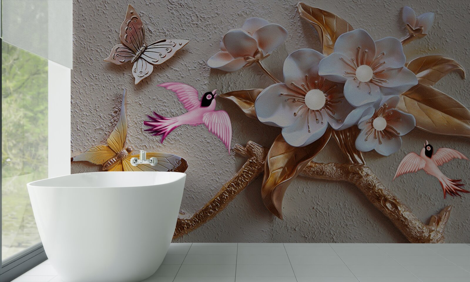 Papier peint les fleurs font la joie des papillons et des hirondelles