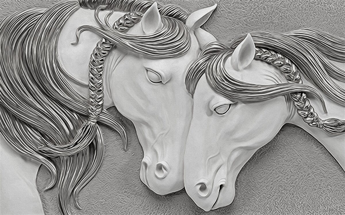 Papier peint relief représentant des chevaux amoureux