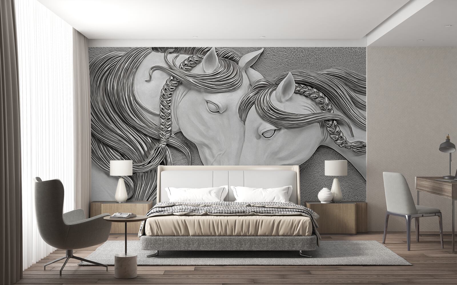 Papier peint relief représentant des chevaux amoureux