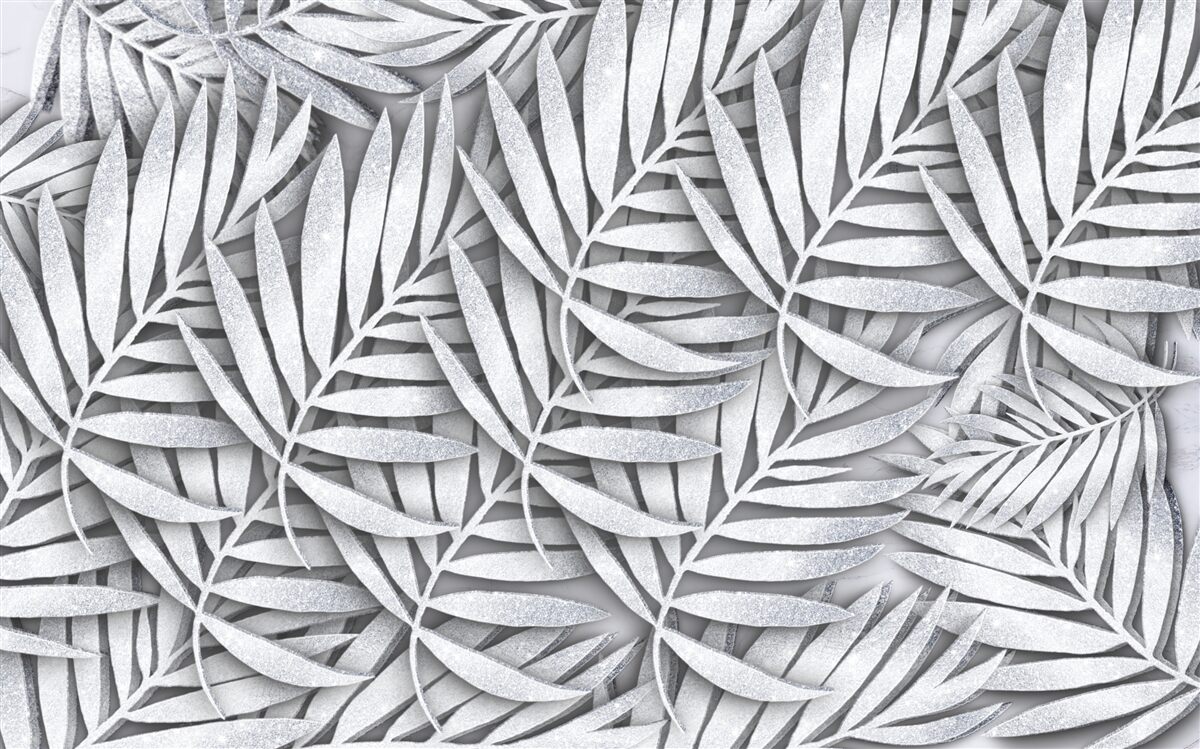 Papier peint branches de fougères blanches