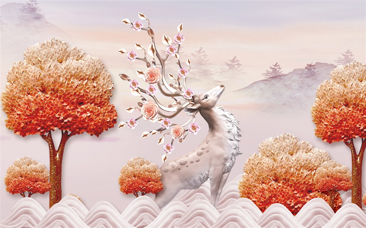 Papier peint cerfs majestueux dans les fourrés d'automne de la forêt