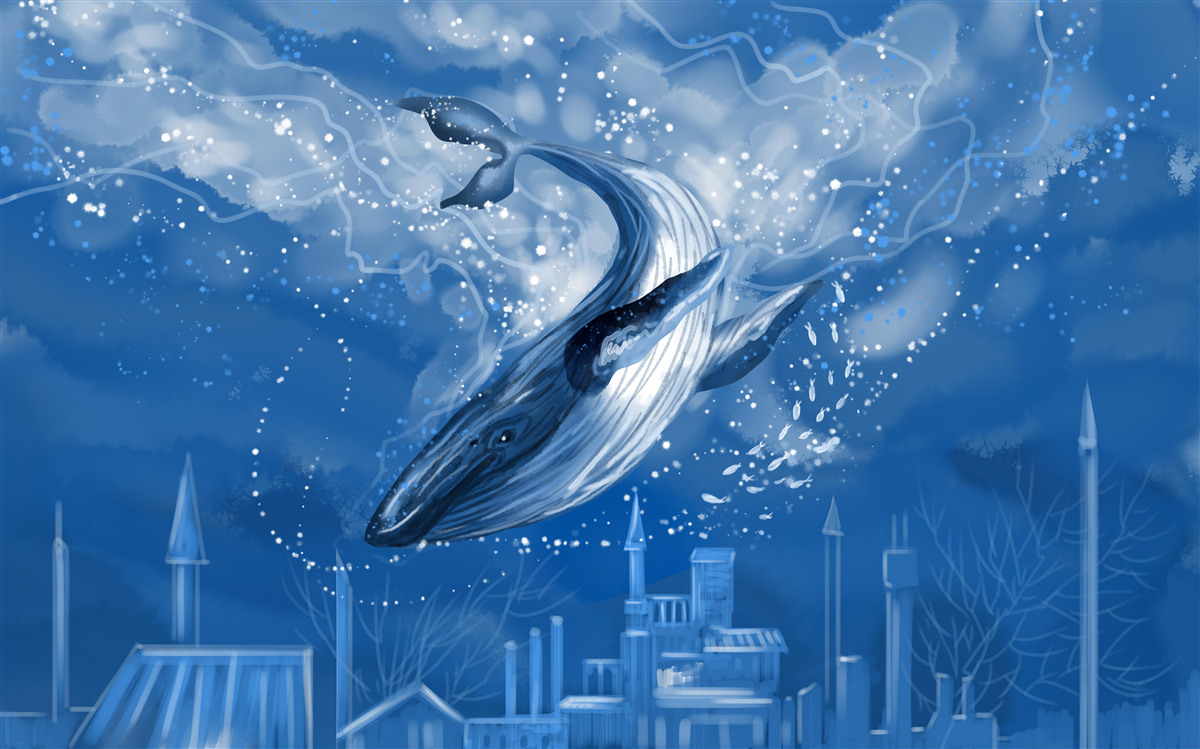 Papier peint abîme océanique et baleine bleue