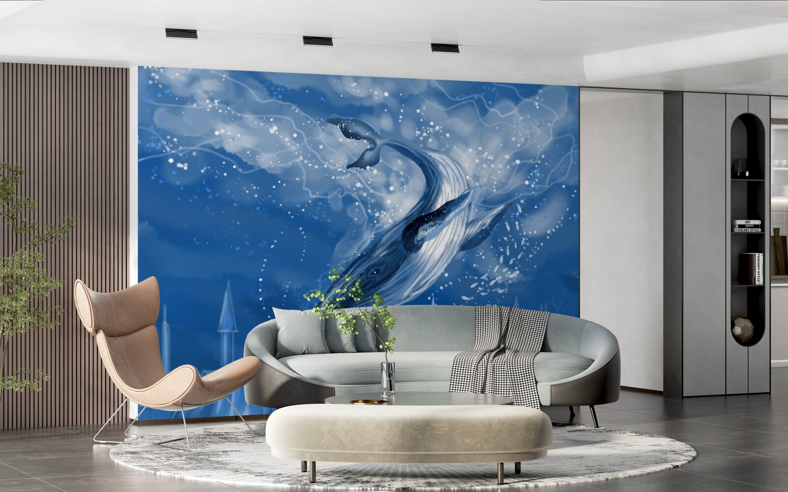 Papier peint abîme océanique et baleine bleue