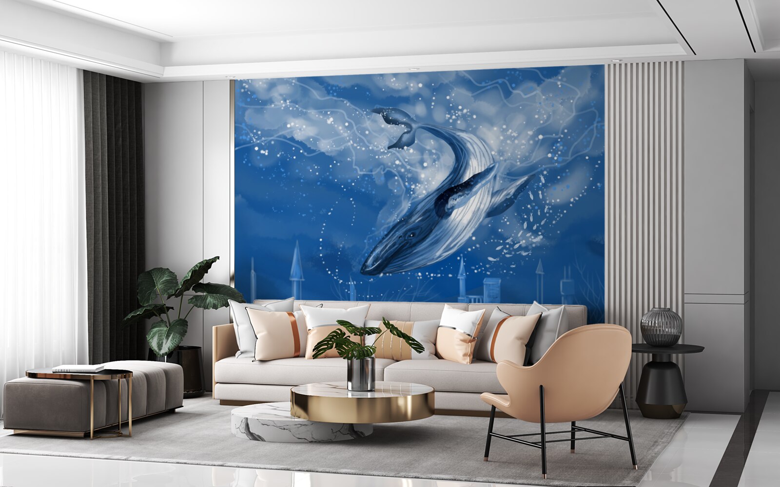 Papier peint abîme océanique et baleine bleue
