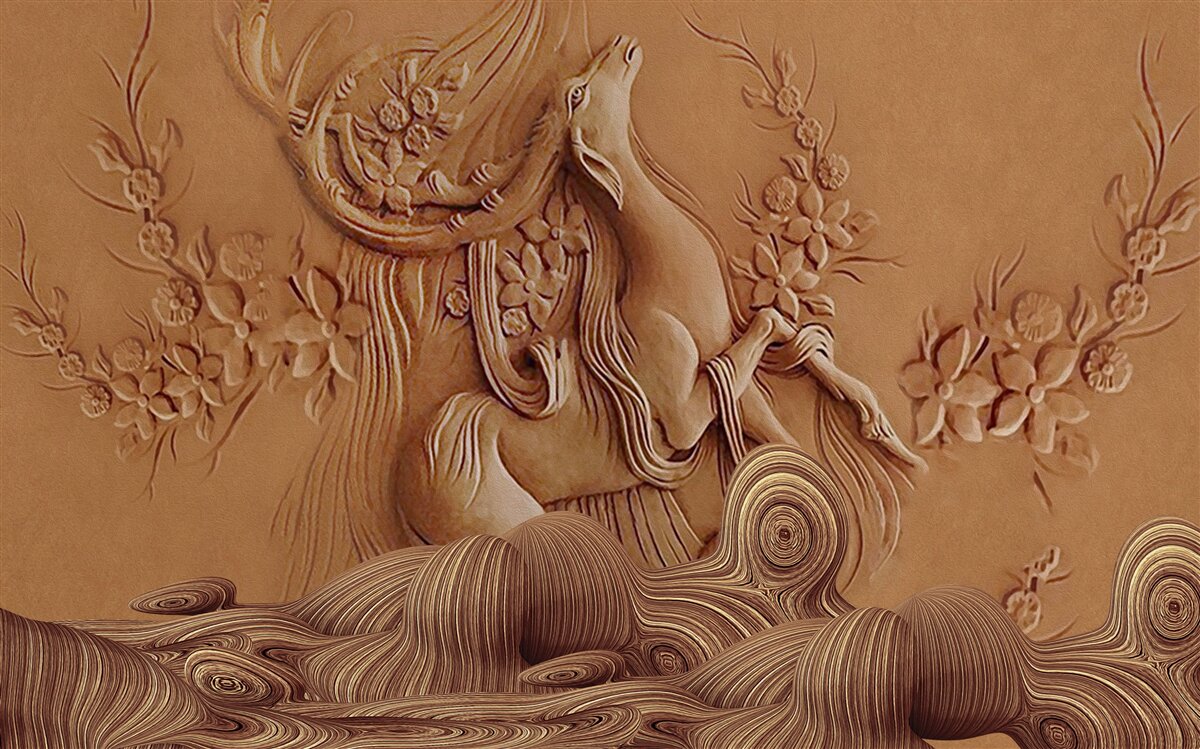 Papier peint beau bas-relief représentant une chèvre vivant dans les montagnes